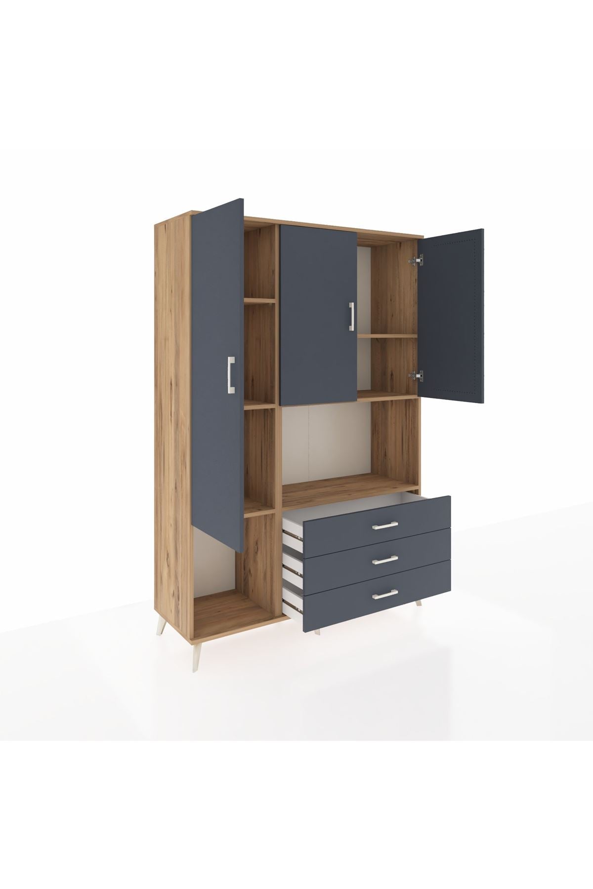 Hyperion Dolap 6 Raflı 3 Çekmeceli 3 Kapaklı 132x44x195 Çam-Antrasit/Antrasit