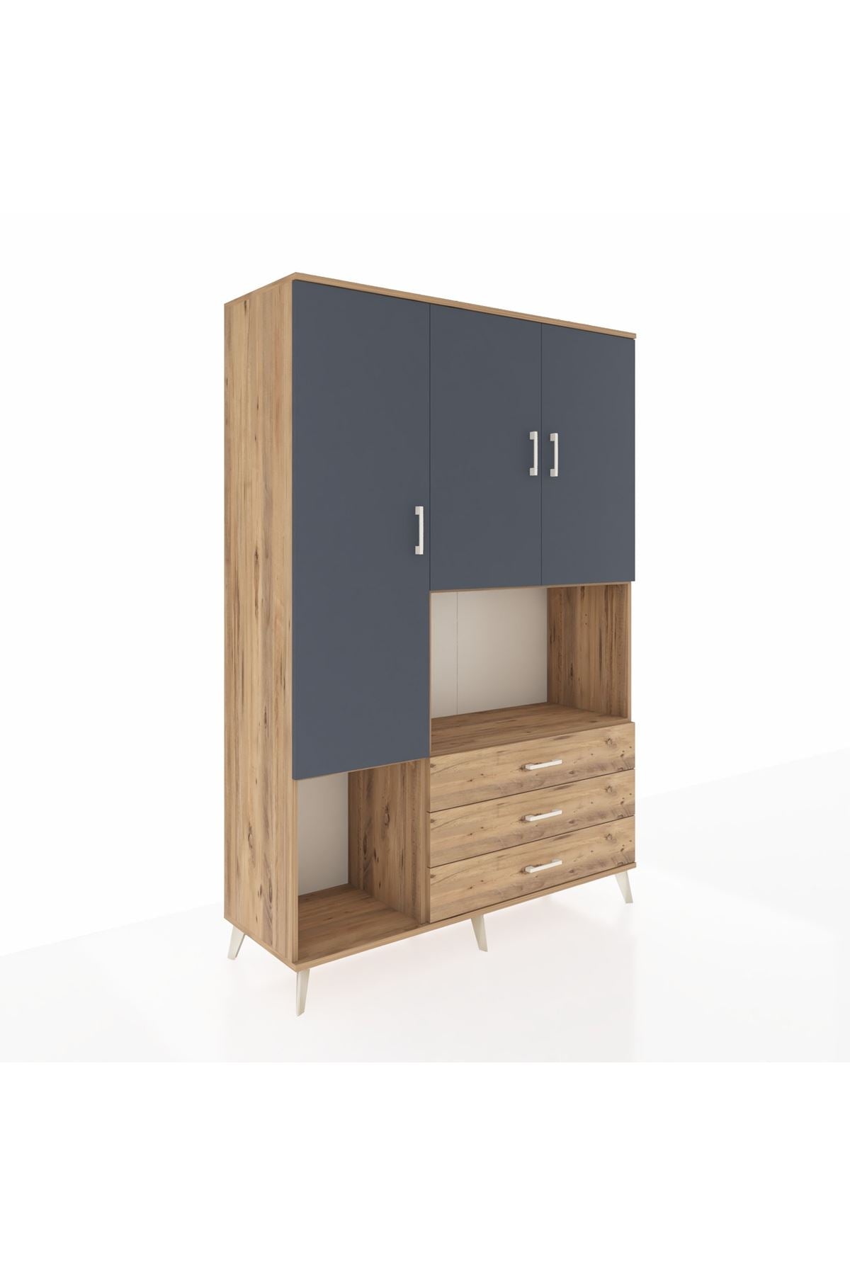 Hyperion Dolap 6 Raflı 3 Çekmeceli 3 Kapaklı 132x44x195 Çam-Antrasit/Çam