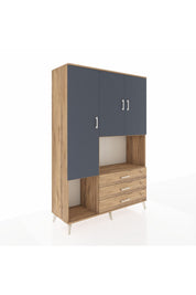 Hyperion Dolap 6 Raflı 3 Çekmeceli 3 Kapaklı 132x44x195 Çam-Antrasit/Çam