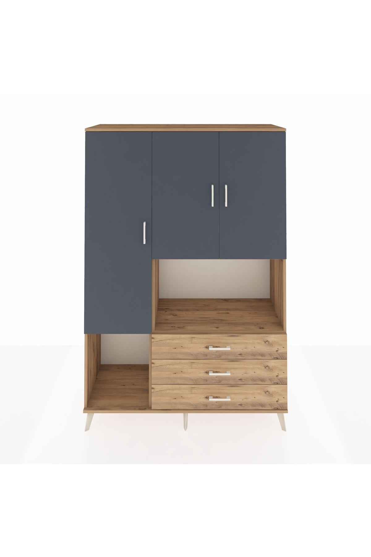 Hyperion Dolap 6 Raflı 3 Çekmeceli 3 Kapaklı 132x44x195 Çam-Antrasit/Çam