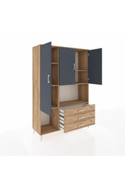 Hyperion Dolap 6 Raflı 3 Çekmeceli 3 Kapaklı 132x44x195 Çam-Antrasit/Çam
