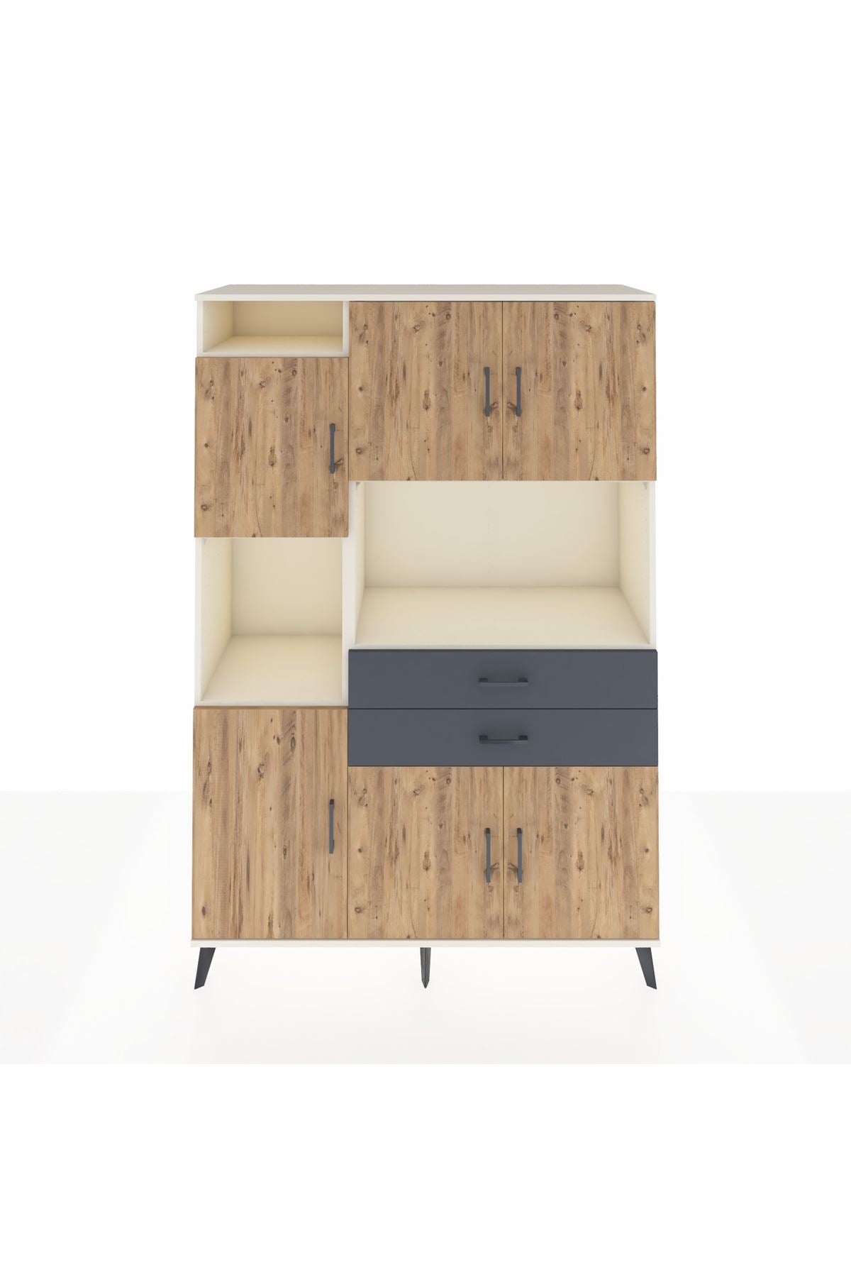 Hyperion Dolap 8 Raflı 2 Çekmeceli 6 Kapaklı 132x44x195 Aytaşı-Çam/Antrasit