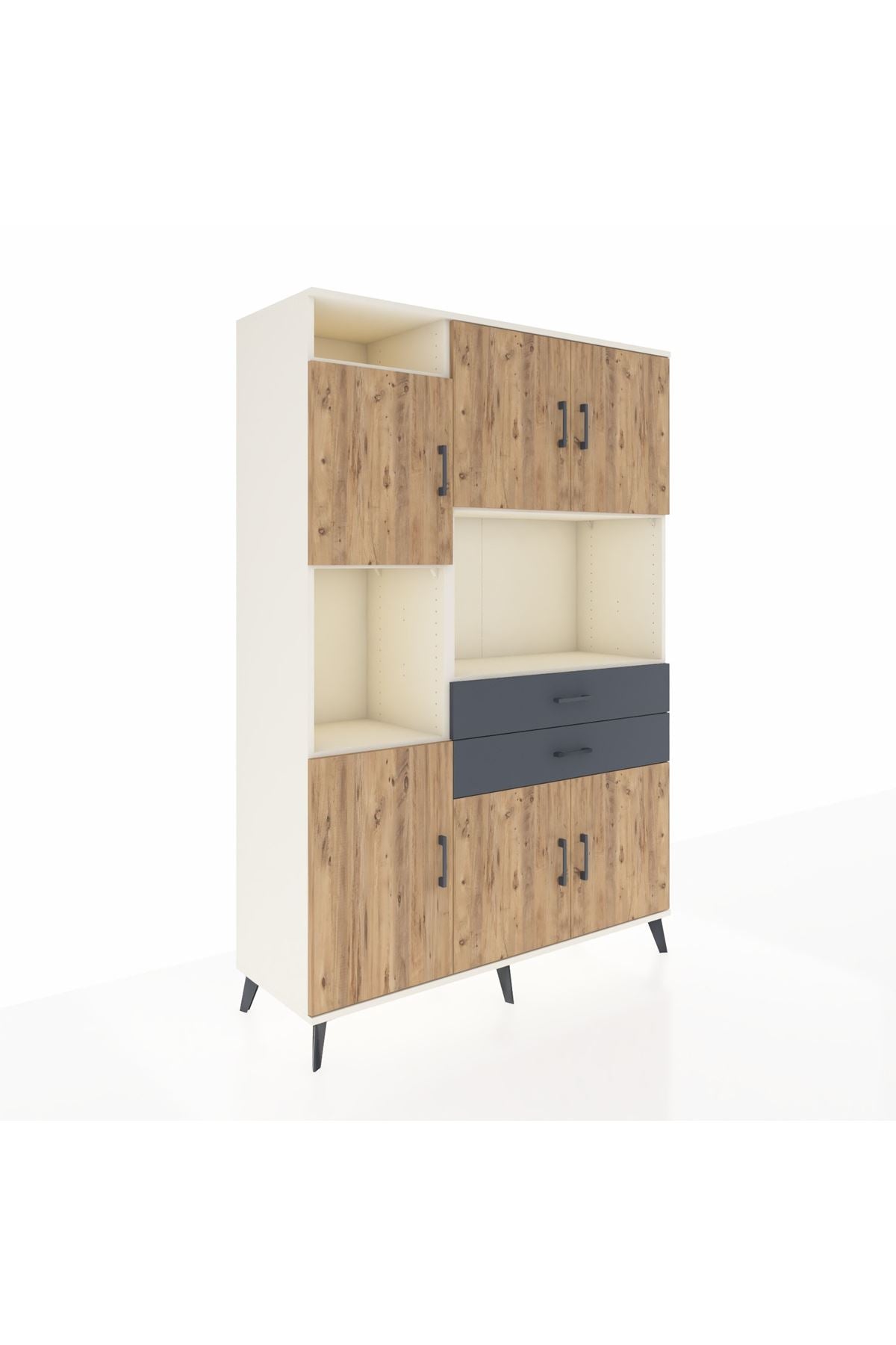 Hyperion Dolap 8 Raflı 2 Çekmeceli 6 Kapaklı 132x44x195 Aytaşı-Çam/Antrasit