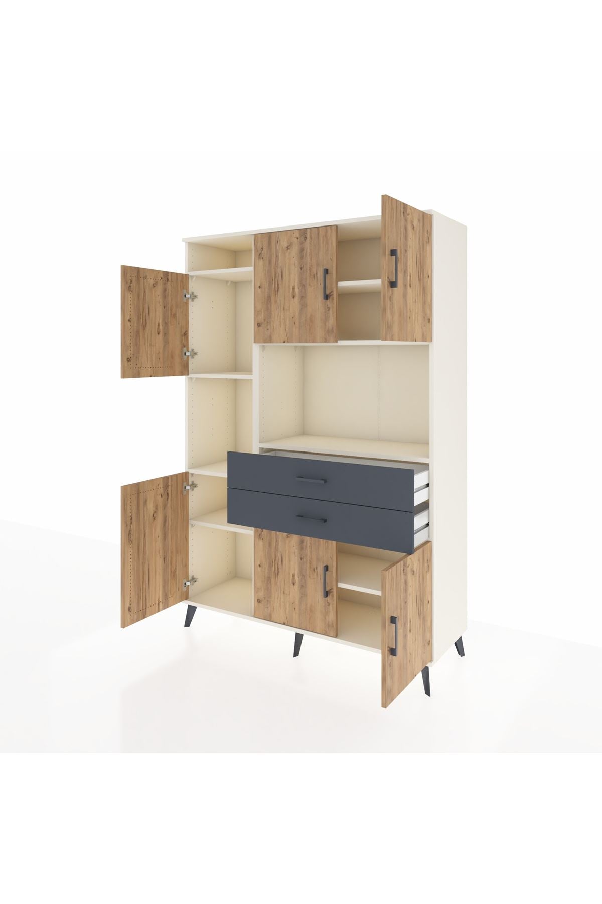 Hyperion Dolap 8 Raflı 2 Çekmeceli 6 Kapaklı 132x44x195 Aytaşı-Çam/Antrasit