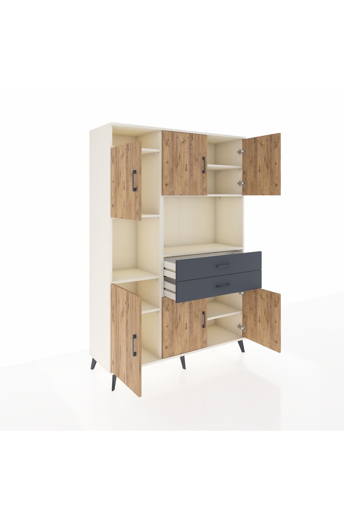 Hyperion Dolap 8 Raflı 2 Çekmeceli 6 Kapaklı 132x44x195 Aytaşı-Çam/Antrasit