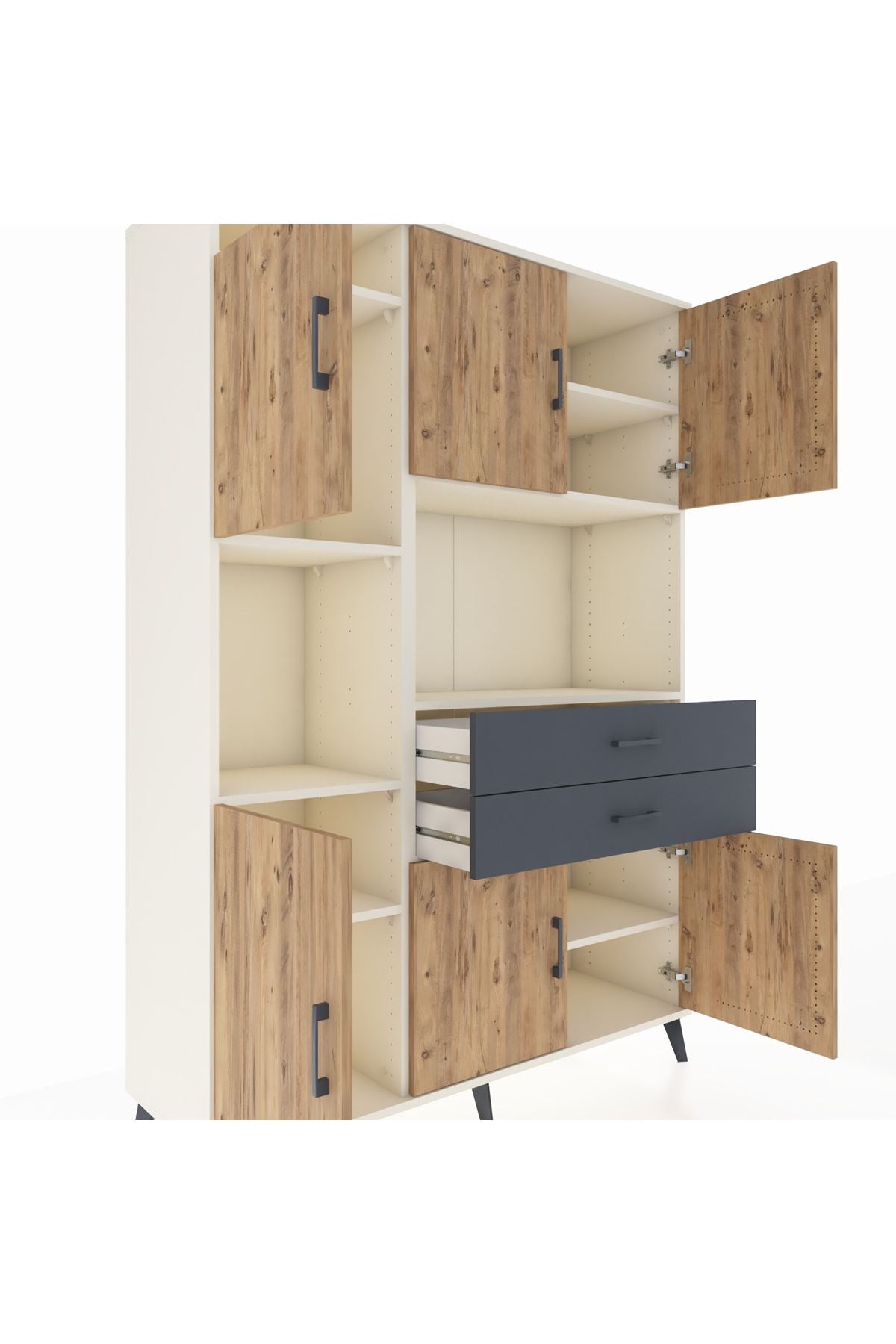 Hyperion Dolap 8 Raflı 2 Çekmeceli 6 Kapaklı 132x44x195 Aytaşı-Çam/Antrasit