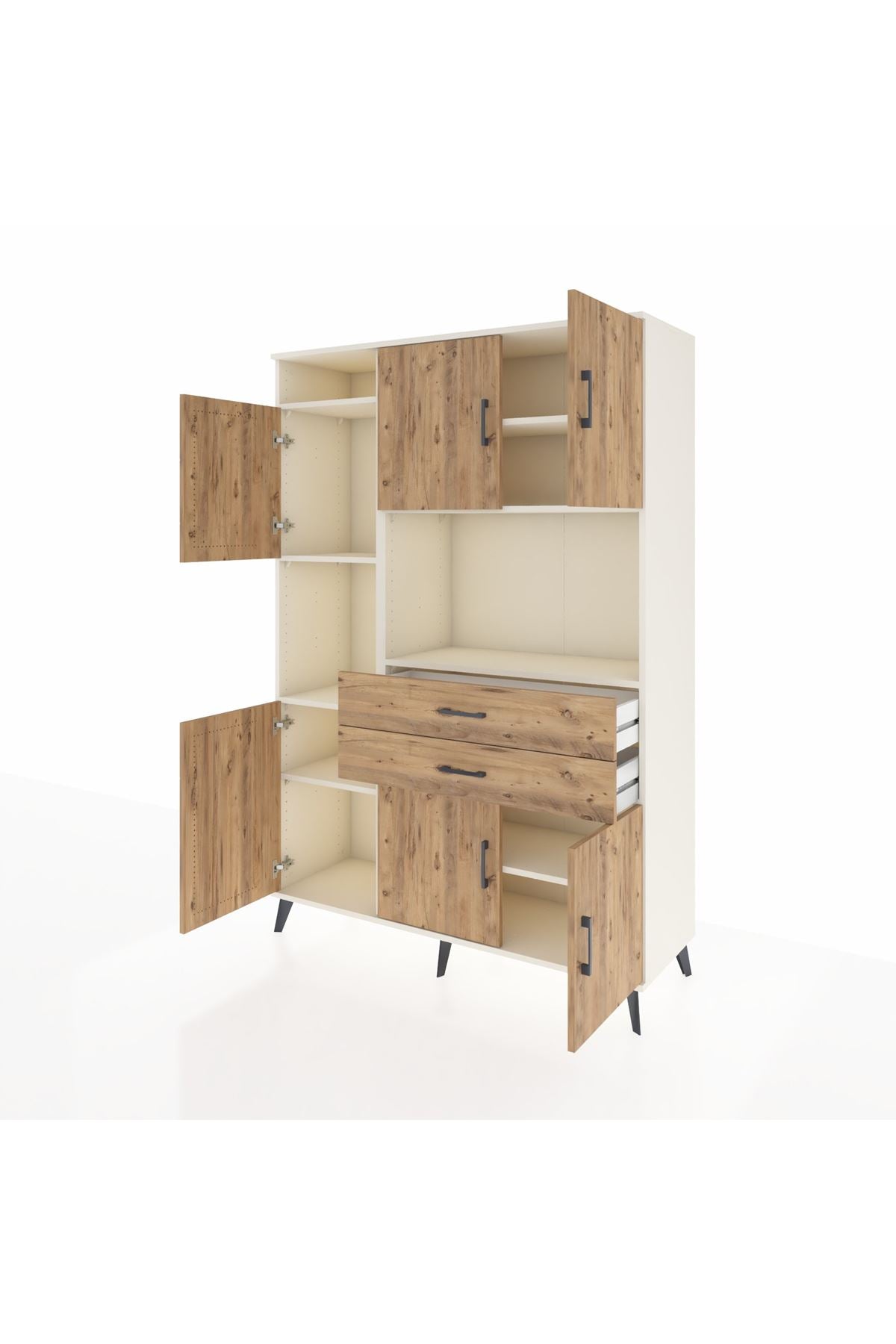 Hyperion Dolap 8 Raflı 2 Çekmeceli 6 Kapaklı 132x44x195 Aytaşı-Çam/Çam