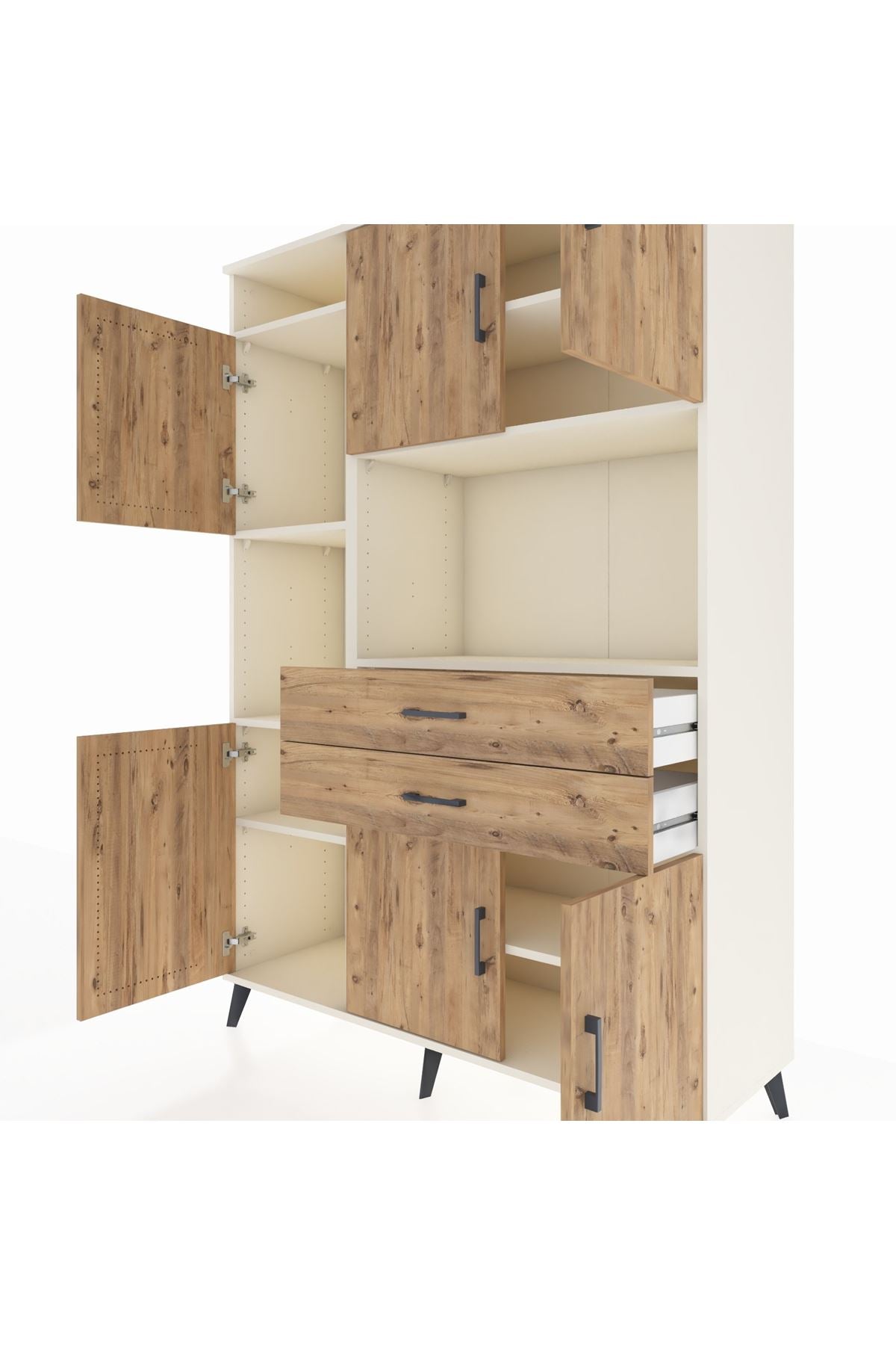 Hyperion Dolap 8 Raflı 2 Çekmeceli 6 Kapaklı 132x44x195 Aytaşı-Çam/Çam