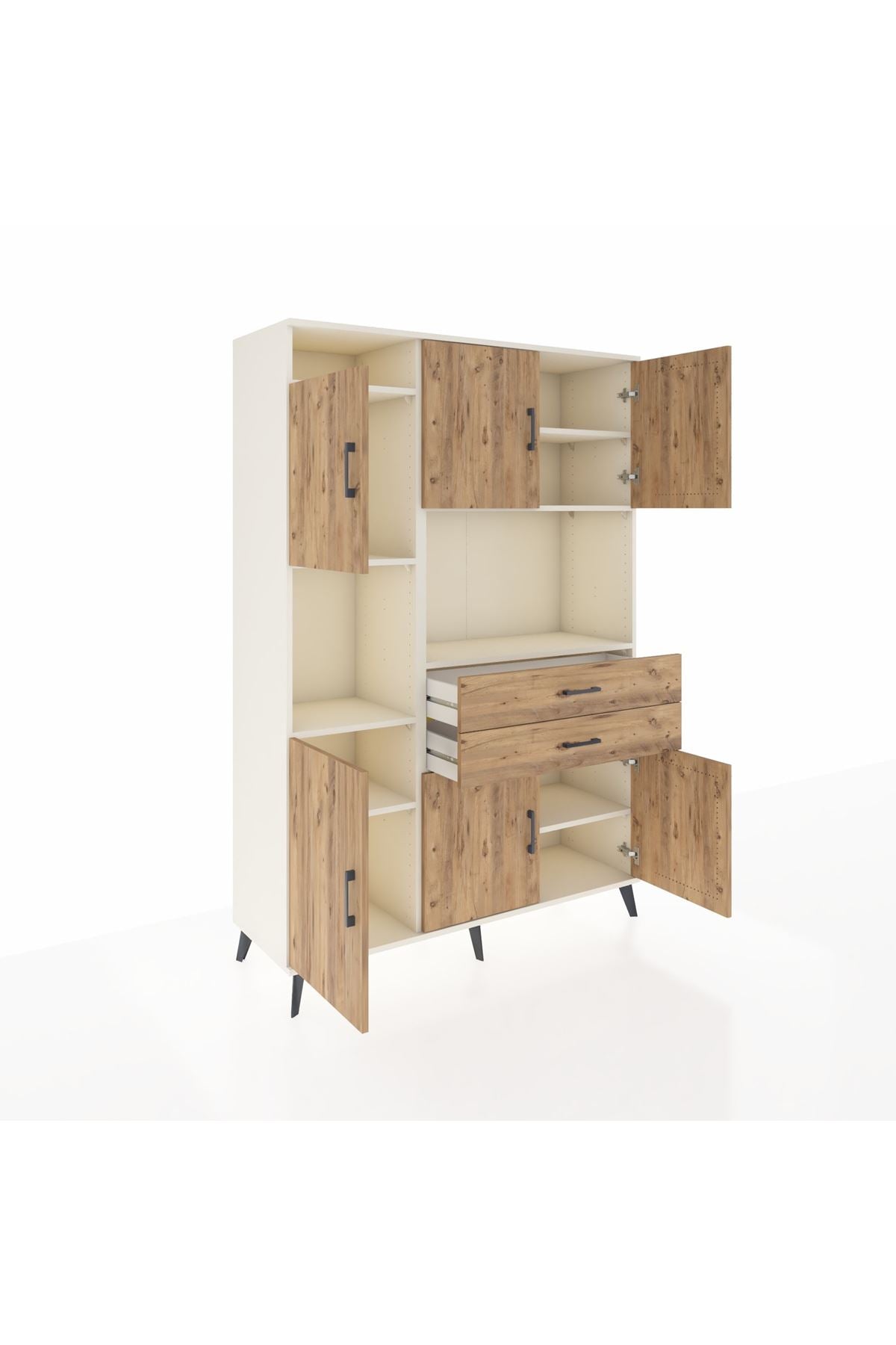 Hyperion Dolap 8 Raflı 2 Çekmeceli 6 Kapaklı 132x44x195 Aytaşı-Çam/Çam