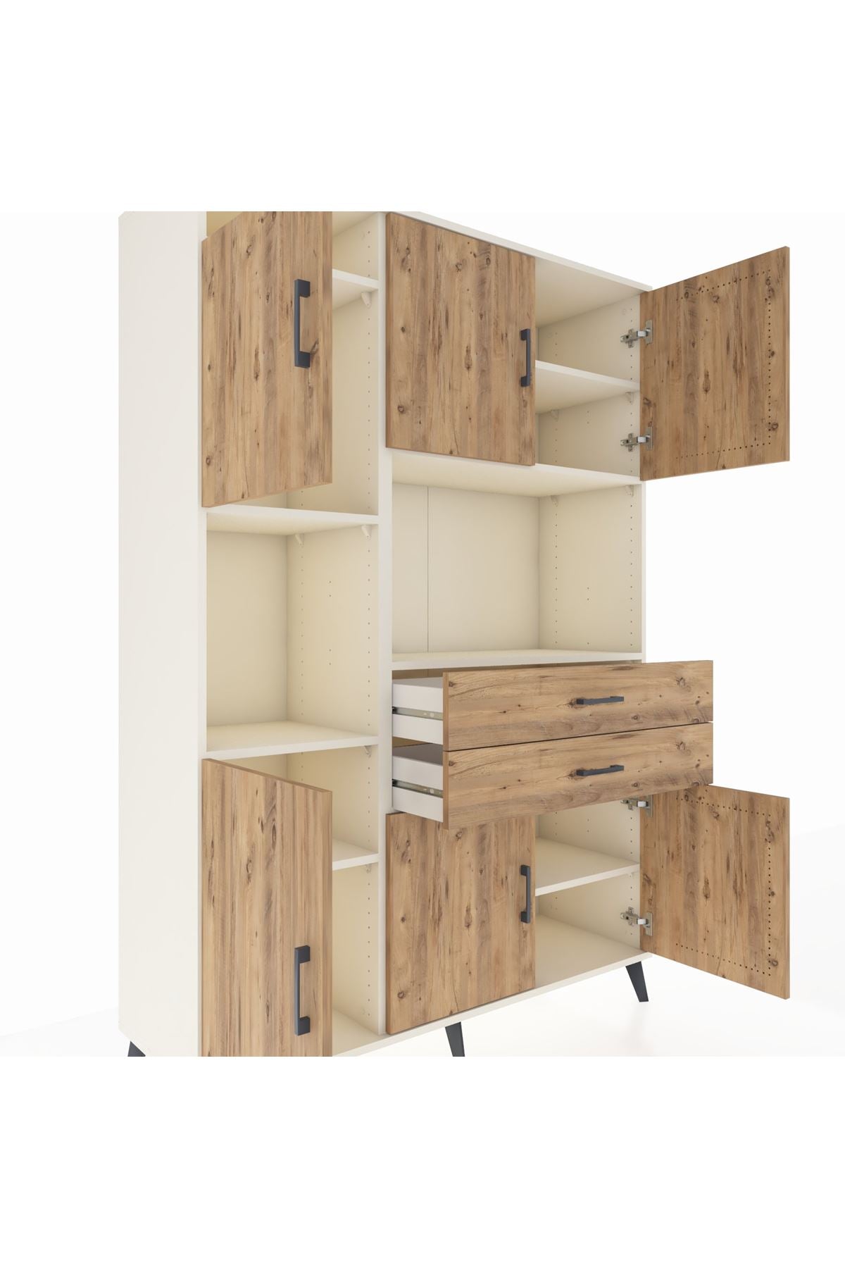 Hyperion Dolap 8 Raflı 2 Çekmeceli 6 Kapaklı 132x44x195 Aytaşı-Çam/Çam