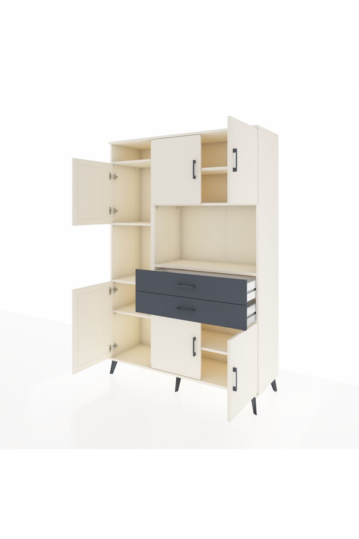 Hyperion Dolap 8 Raflı 2 Çekmeceli 6 Kapaklı 132x44x195 Aytaşı-Aytaşı/Antrasit