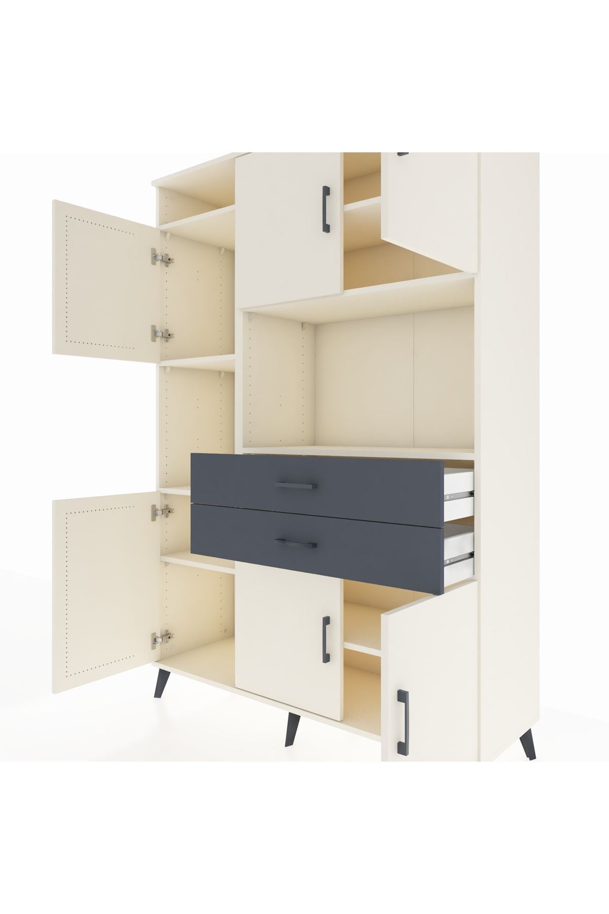 Hyperion Dolap 8 Raflı 2 Çekmeceli 6 Kapaklı 132x44x195 Aytaşı-Aytaşı/Antrasit