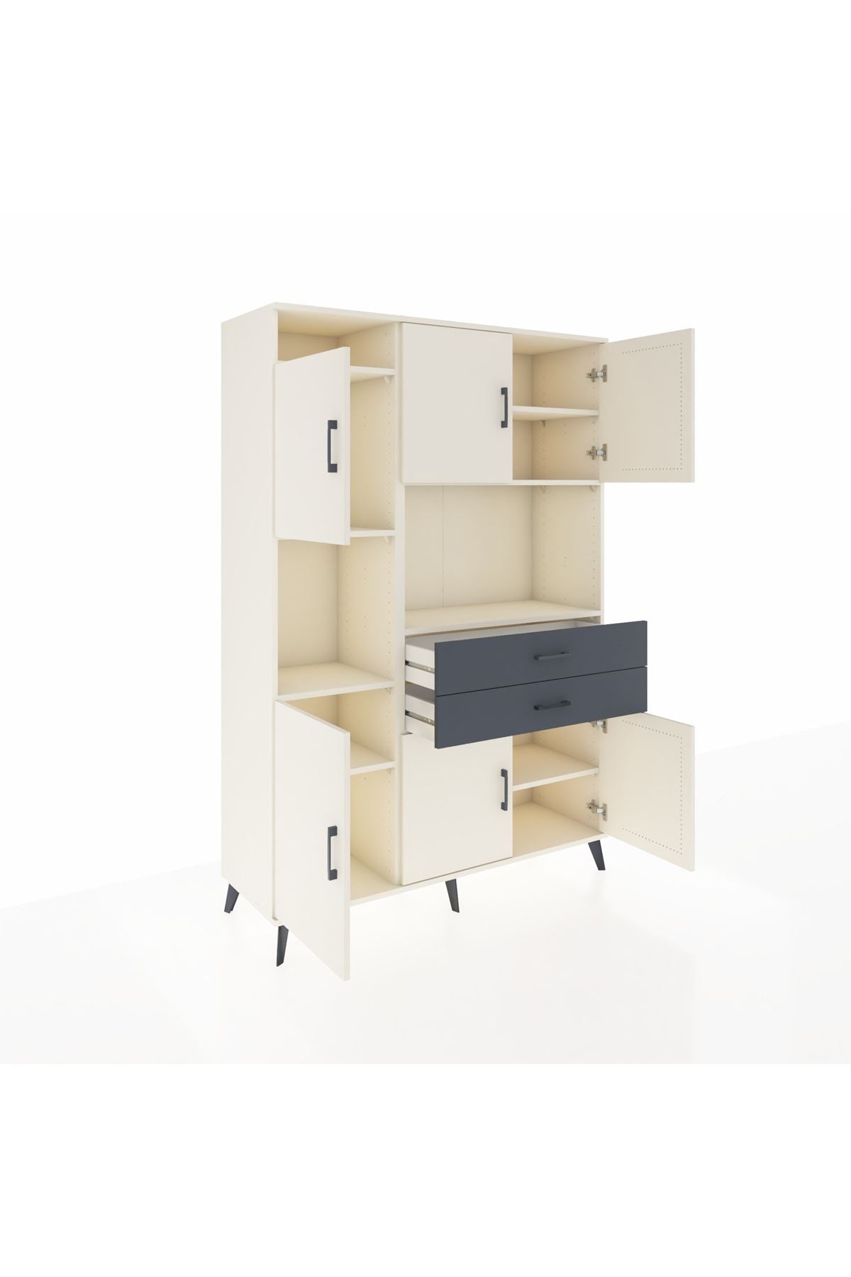 Hyperion Dolap 8 Raflı 2 Çekmeceli 6 Kapaklı 132x44x195 Aytaşı-Aytaşı/Antrasit