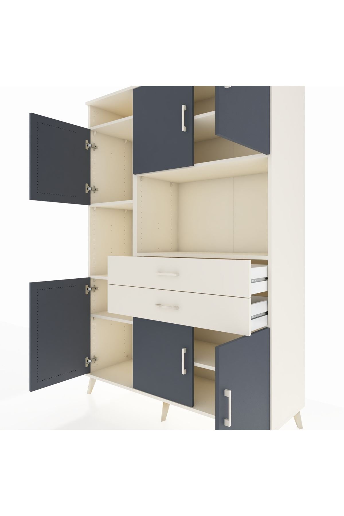 Hyperion Dolap 8 Raflı 2 Çekmeceli 6 Kapaklı 132x44x195 Aytaşı-Antrasit/Aytaşı