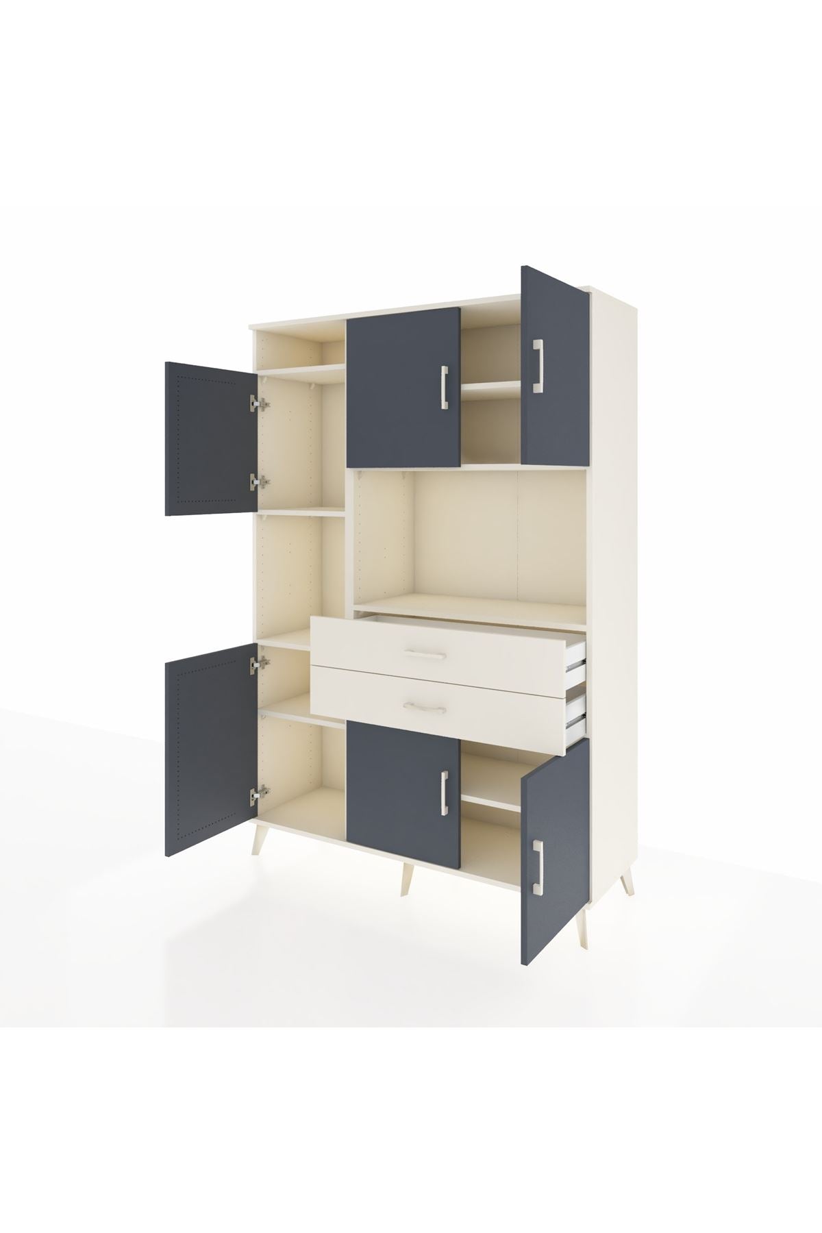 Hyperion Dolap 8 Raflı 2 Çekmeceli 6 Kapaklı 132x44x195 Aytaşı-Antrasit/Aytaşı