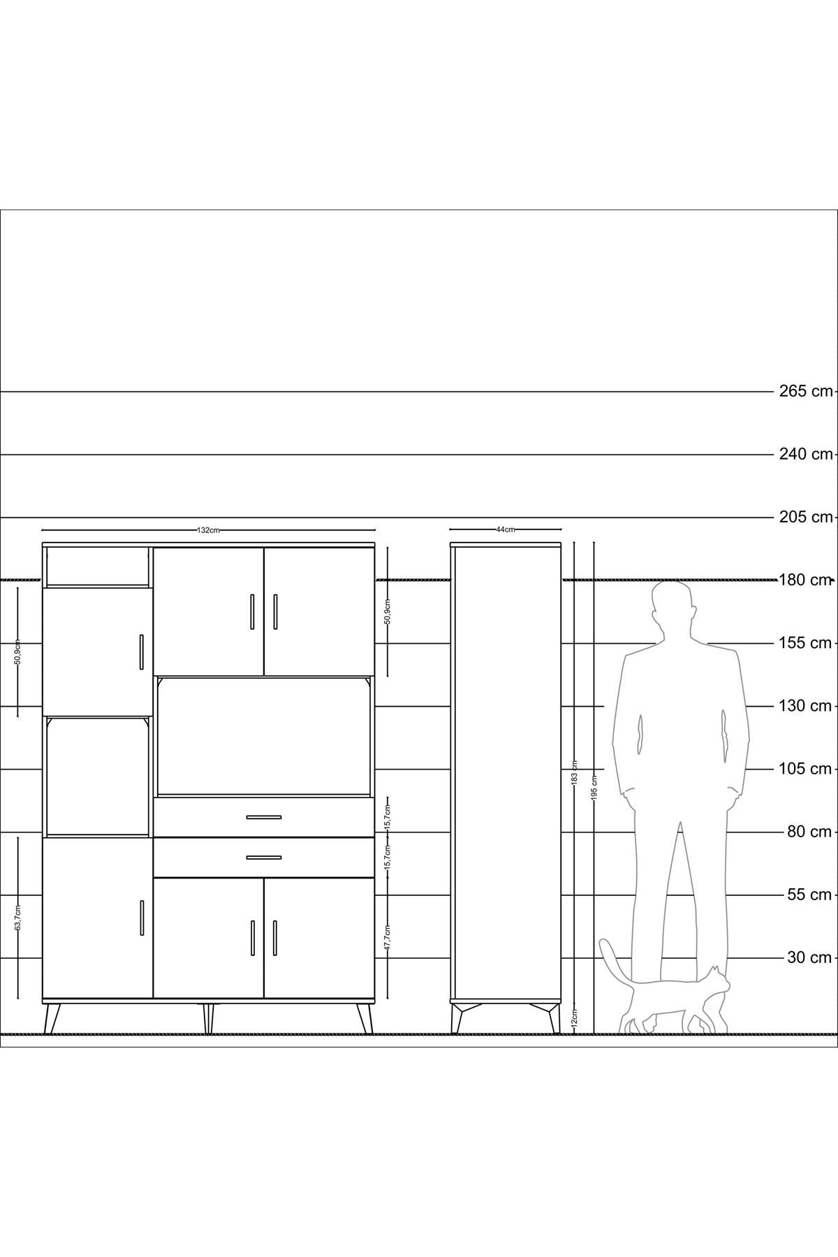 Hyperion Dolap 8 Raflı 2 Çekmeceli 6 Kapaklı 132x44x195 Aytaşı-Antrasit/Antrasit