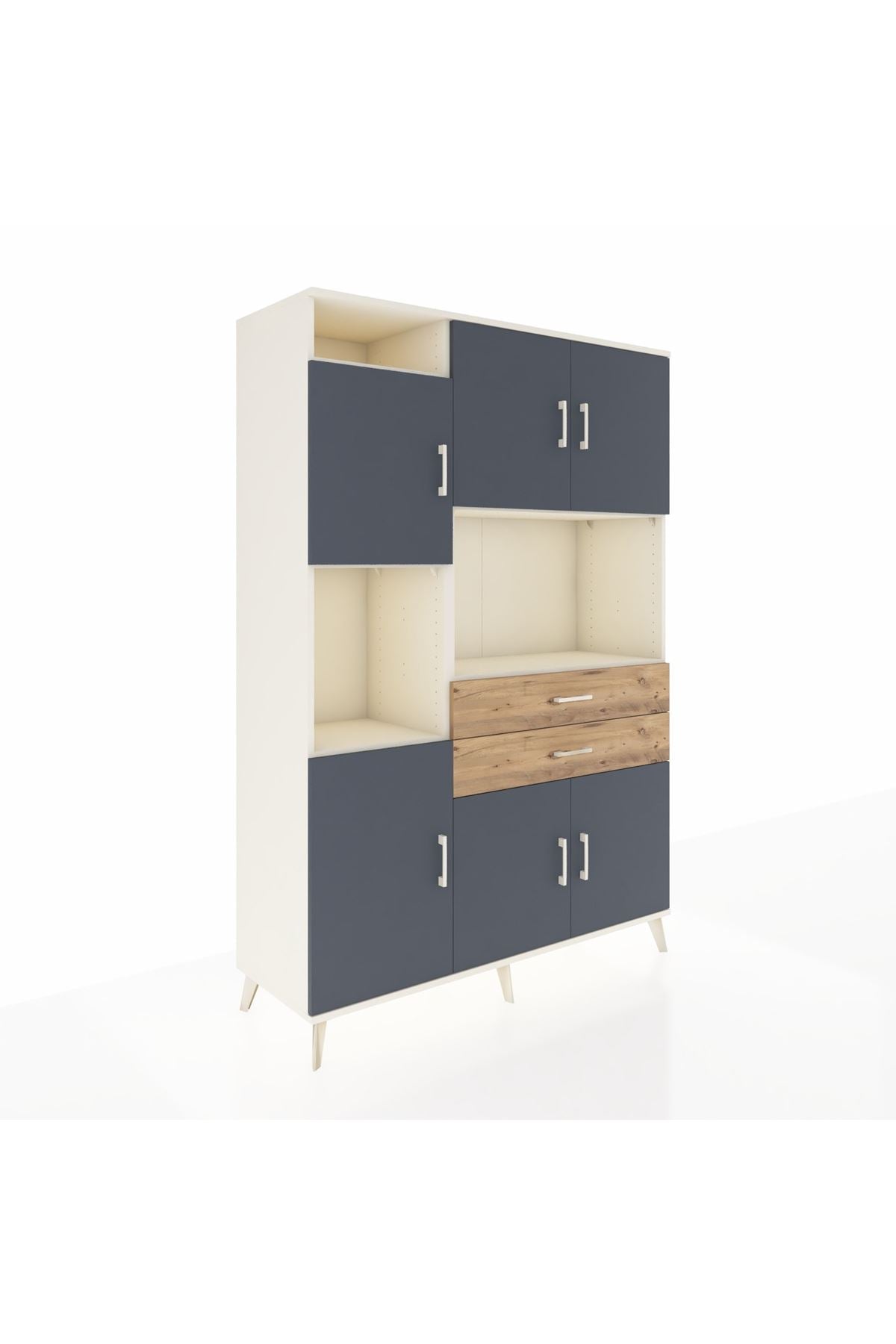 Hyperion Dolap 8 Raflı 2 Çekmeceli 6 Kapaklı 132x44x195 Aytaşı-Antrasit/Çam