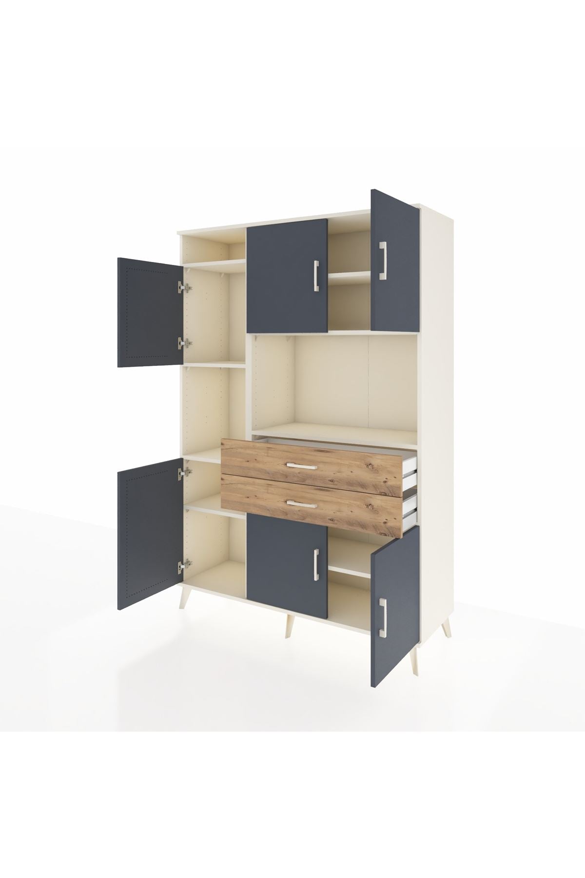 Hyperion Dolap 8 Raflı 2 Çekmeceli 6 Kapaklı 132x44x195 Aytaşı-Antrasit/Çam