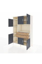 Hyperion Dolap 8 Raflı 2 Çekmeceli 6 Kapaklı 132x44x195 Aytaşı-Antrasit/Çam