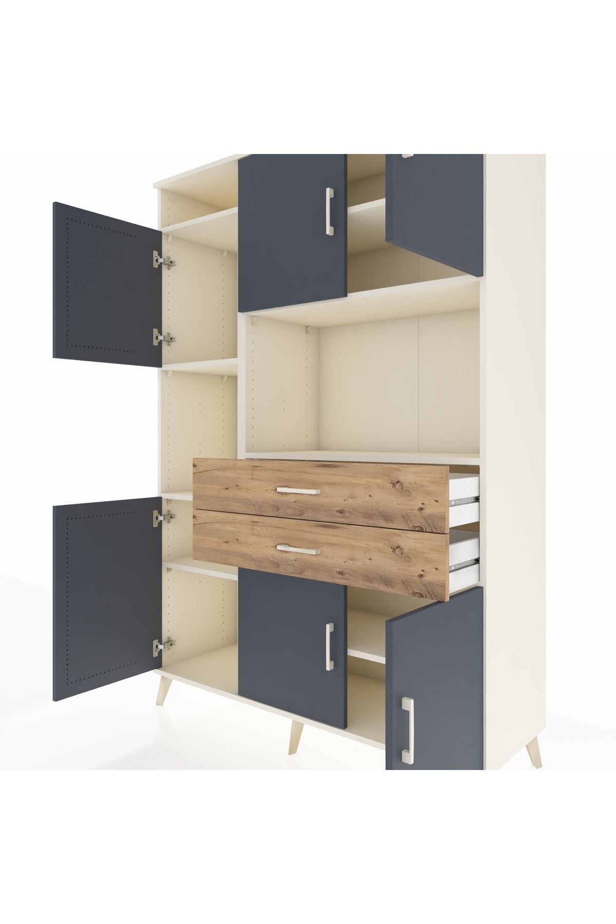 Hyperion Dolap 8 Raflı 2 Çekmeceli 6 Kapaklı 132x44x195 Aytaşı-Antrasit/Çam