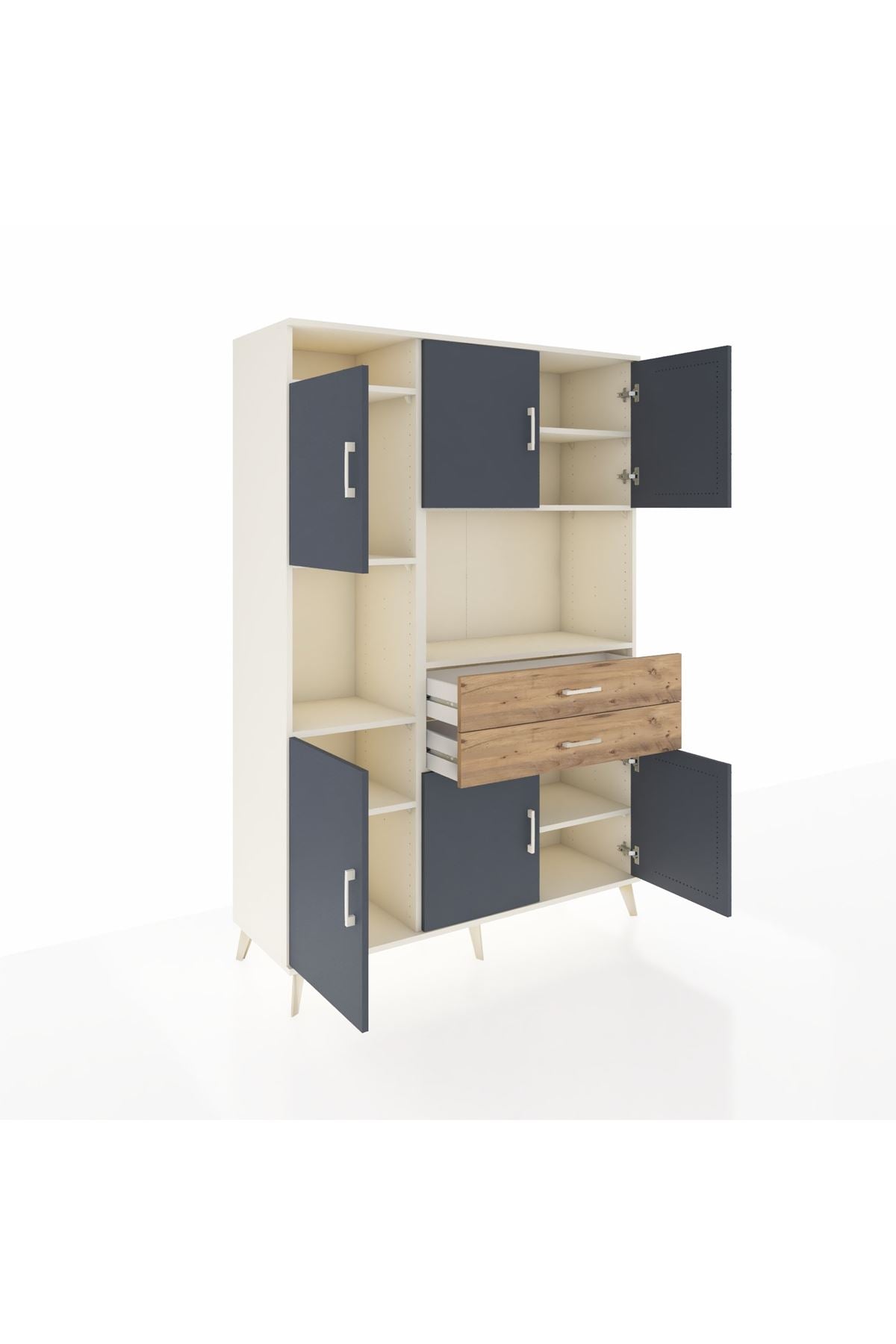 Hyperion Dolap 8 Raflı 2 Çekmeceli 6 Kapaklı 132x44x195 Aytaşı-Antrasit/Çam