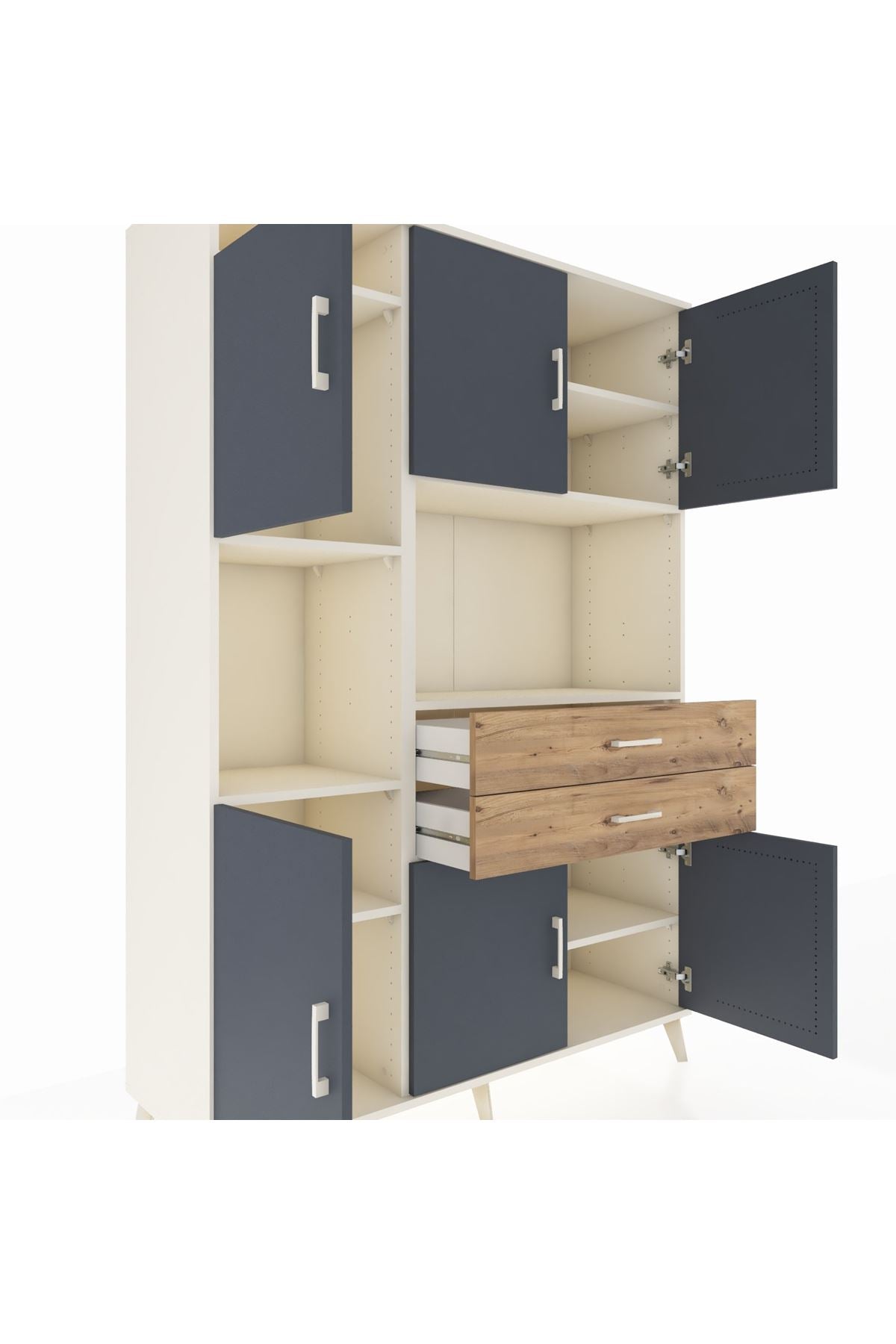 Hyperion Dolap 8 Raflı 2 Çekmeceli 6 Kapaklı 132x44x195 Aytaşı-Antrasit/Çam