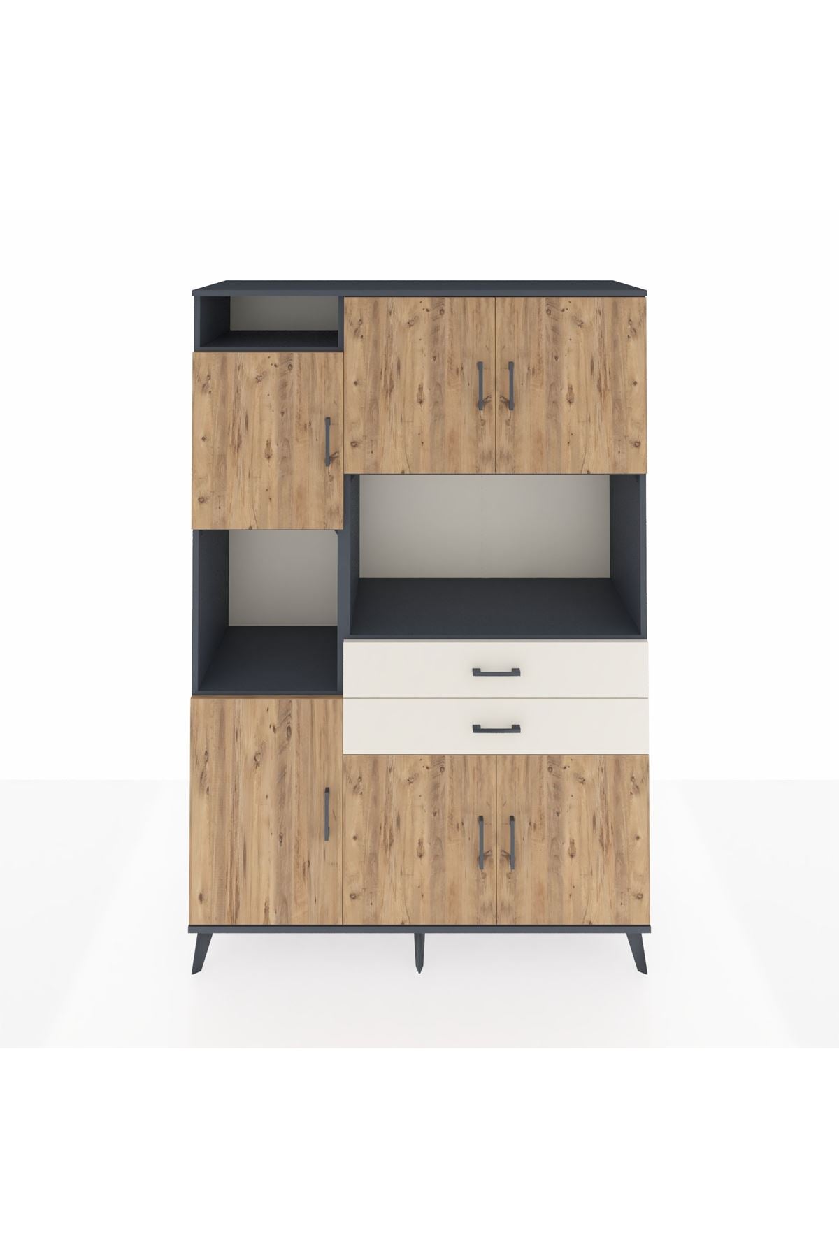 Hyperion Dolap 8 Raflı 2 Çekmeceli 6 Kapaklı 132x44x195 Antrasit-Çam/Aytaşı