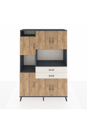 Hyperion Dolap 8 Raflı 2 Çekmeceli 6 Kapaklı 132x44x195 Antrasit-Çam/Aytaşı