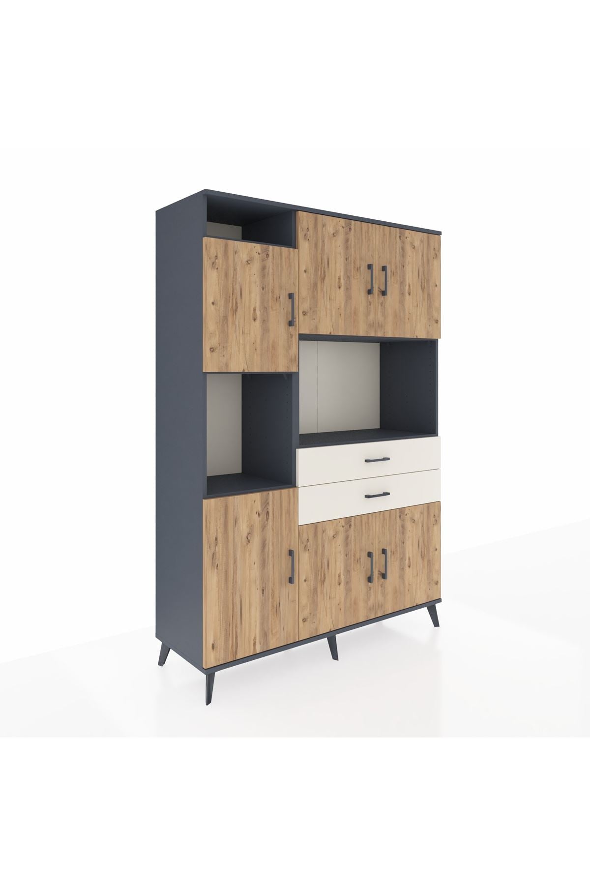 Hyperion Dolap 8 Raflı 2 Çekmeceli 6 Kapaklı 132x44x195 Antrasit-Çam/Aytaşı