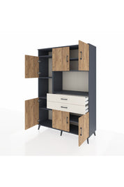 Hyperion Dolap 8 Raflı 2 Çekmeceli 6 Kapaklı 132x44x195 Antrasit-Çam/Aytaşı