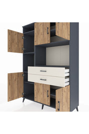 Hyperion Dolap 8 Raflı 2 Çekmeceli 6 Kapaklı 132x44x195 Antrasit-Çam/Aytaşı