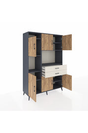 Hyperion Dolap 8 Raflı 2 Çekmeceli 6 Kapaklı 132x44x195 Antrasit-Çam/Aytaşı
