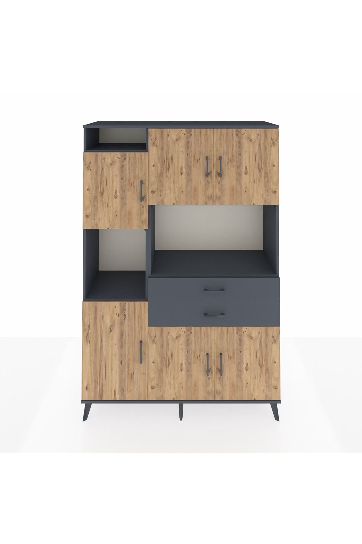 Hyperion Dolap 8 Raflı 2 Çekmeceli 6 Kapaklı 132x44x195 Antrasit-Çam/Antrasit