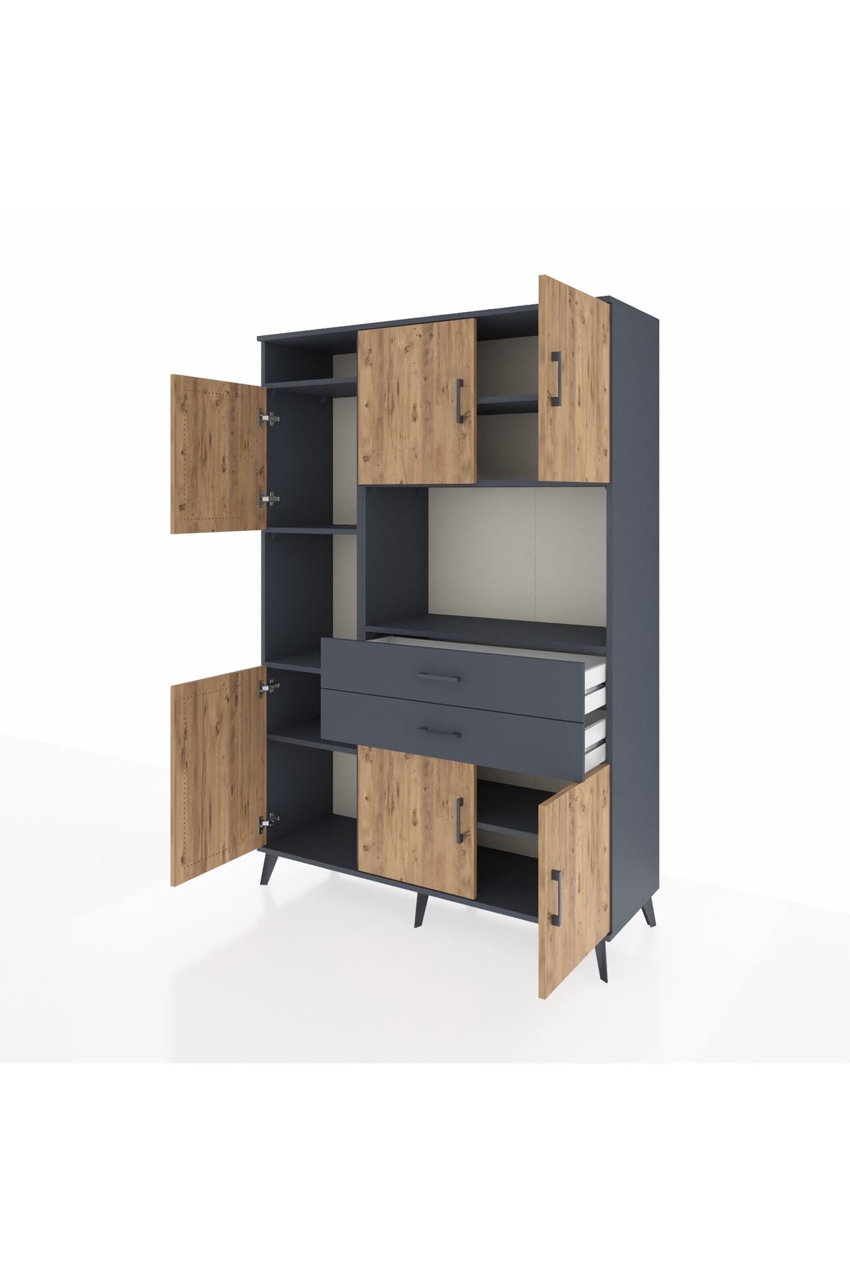 Hyperion Dolap 8 Raflı 2 Çekmeceli 6 Kapaklı 132x44x195 Antrasit-Çam/Antrasit