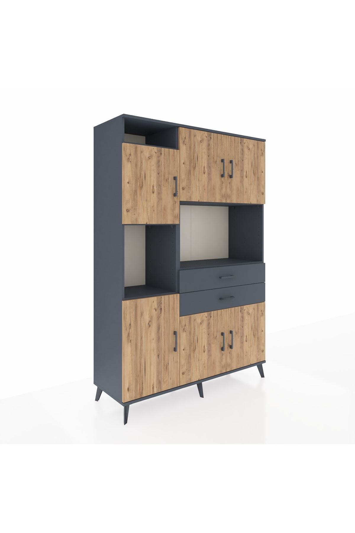 Hyperion Dolap 8 Raflı 2 Çekmeceli 6 Kapaklı 132x44x195 Antrasit-Çam/Antrasit