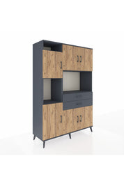 Hyperion Dolap 8 Raflı 2 Çekmeceli 6 Kapaklı 132x44x195 Antrasit-Çam/Antrasit