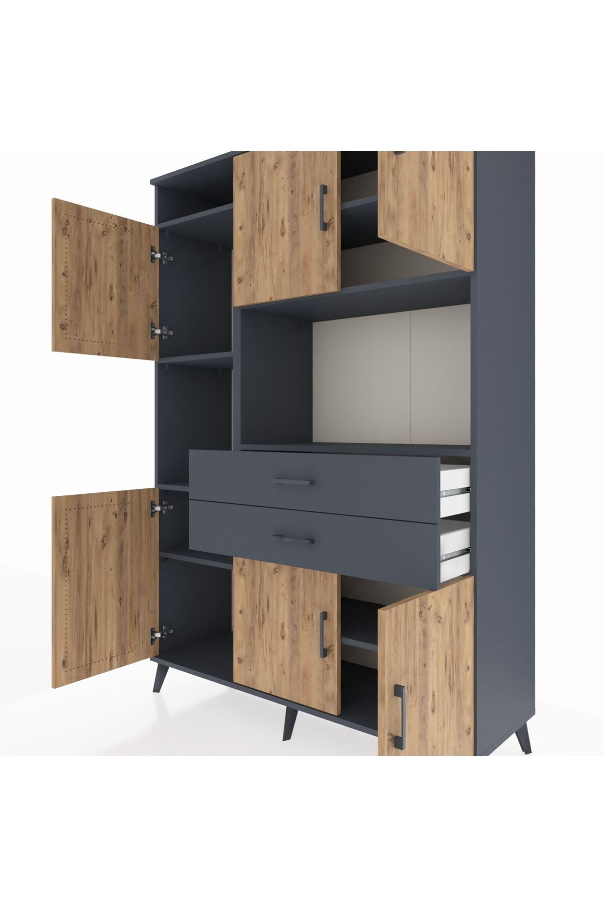 Hyperion Dolap 8 Raflı 2 Çekmeceli 6 Kapaklı 132x44x195 Antrasit-Çam/Antrasit