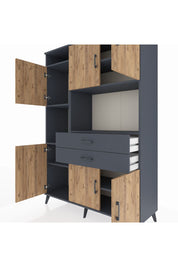 Hyperion Dolap 8 Raflı 2 Çekmeceli 6 Kapaklı 132x44x195 Antrasit-Çam/Antrasit