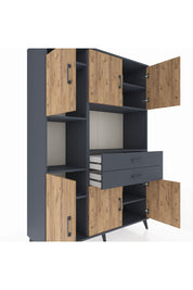 Hyperion Dolap 8 Raflı 2 Çekmeceli 6 Kapaklı 132x44x195 Antrasit-Çam/Antrasit