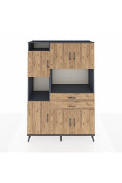 Hyperion Dolap 8 Raflı 2 Çekmeceli 6 Kapaklı 132x44x195 Antrasit-Çam/Çam