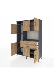 Hyperion Dolap 8 Raflı 2 Çekmeceli 6 Kapaklı 132x44x195 Antrasit-Çam/Çam