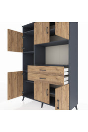 Hyperion Dolap 8 Raflı 2 Çekmeceli 6 Kapaklı 132x44x195 Antrasit-Çam/Çam