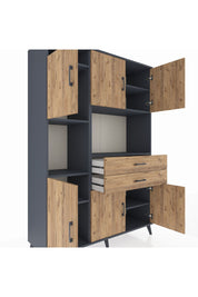 Hyperion Dolap 8 Raflı 2 Çekmeceli 6 Kapaklı 132x44x195 Antrasit-Çam/Çam