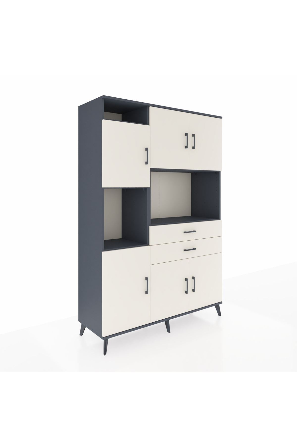 Hyperion Dolap 8 Raflı 2 Çekmeceli 6 Kapaklı 132x44x195 Antrasit-Aytaşı/Aytaşı