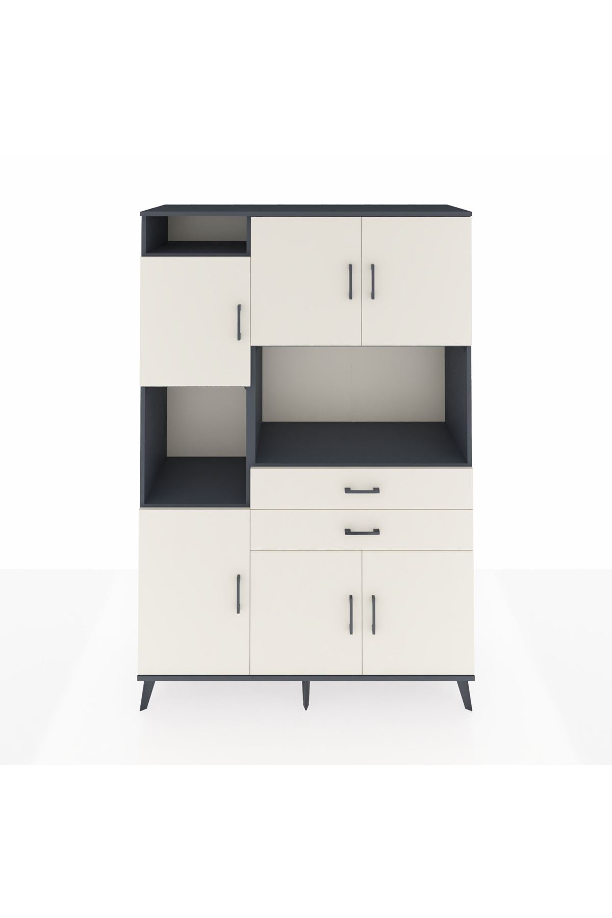 Hyperion Dolap 8 Raflı 2 Çekmeceli 6 Kapaklı 132x44x195 Antrasit-Aytaşı/Aytaşı