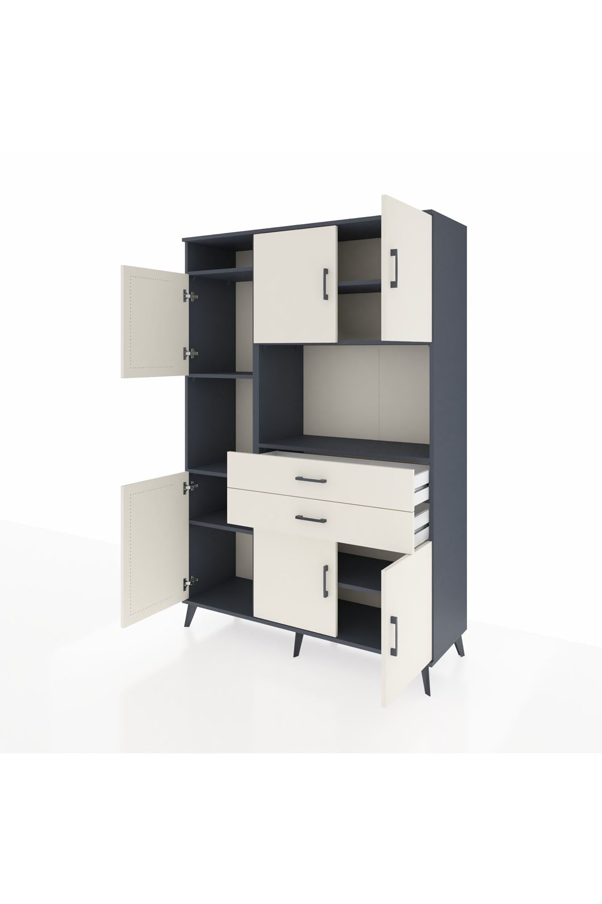 Hyperion Dolap 8 Raflı 2 Çekmeceli 6 Kapaklı 132x44x195 Antrasit-Aytaşı/Aytaşı