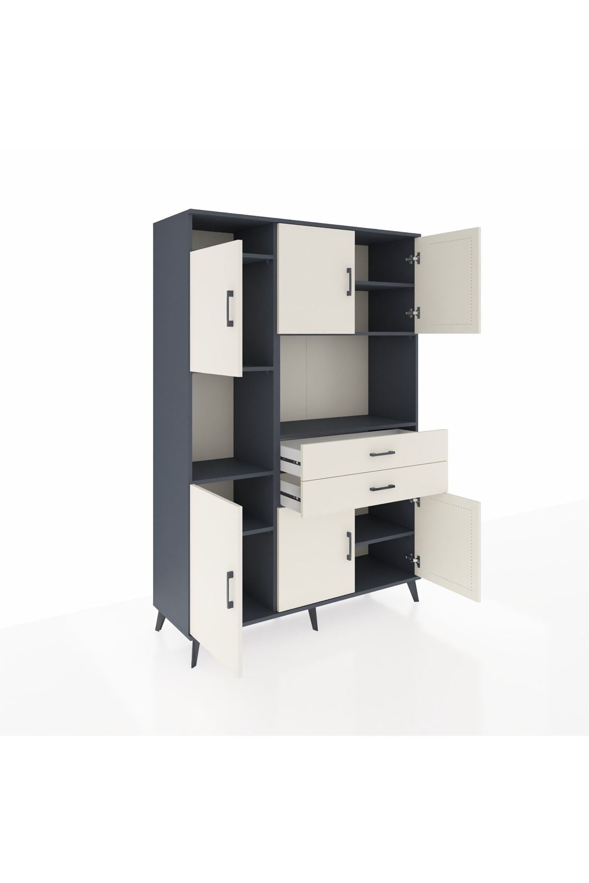 Hyperion Dolap 8 Raflı 2 Çekmeceli 6 Kapaklı 132x44x195 Antrasit-Aytaşı/Aytaşı