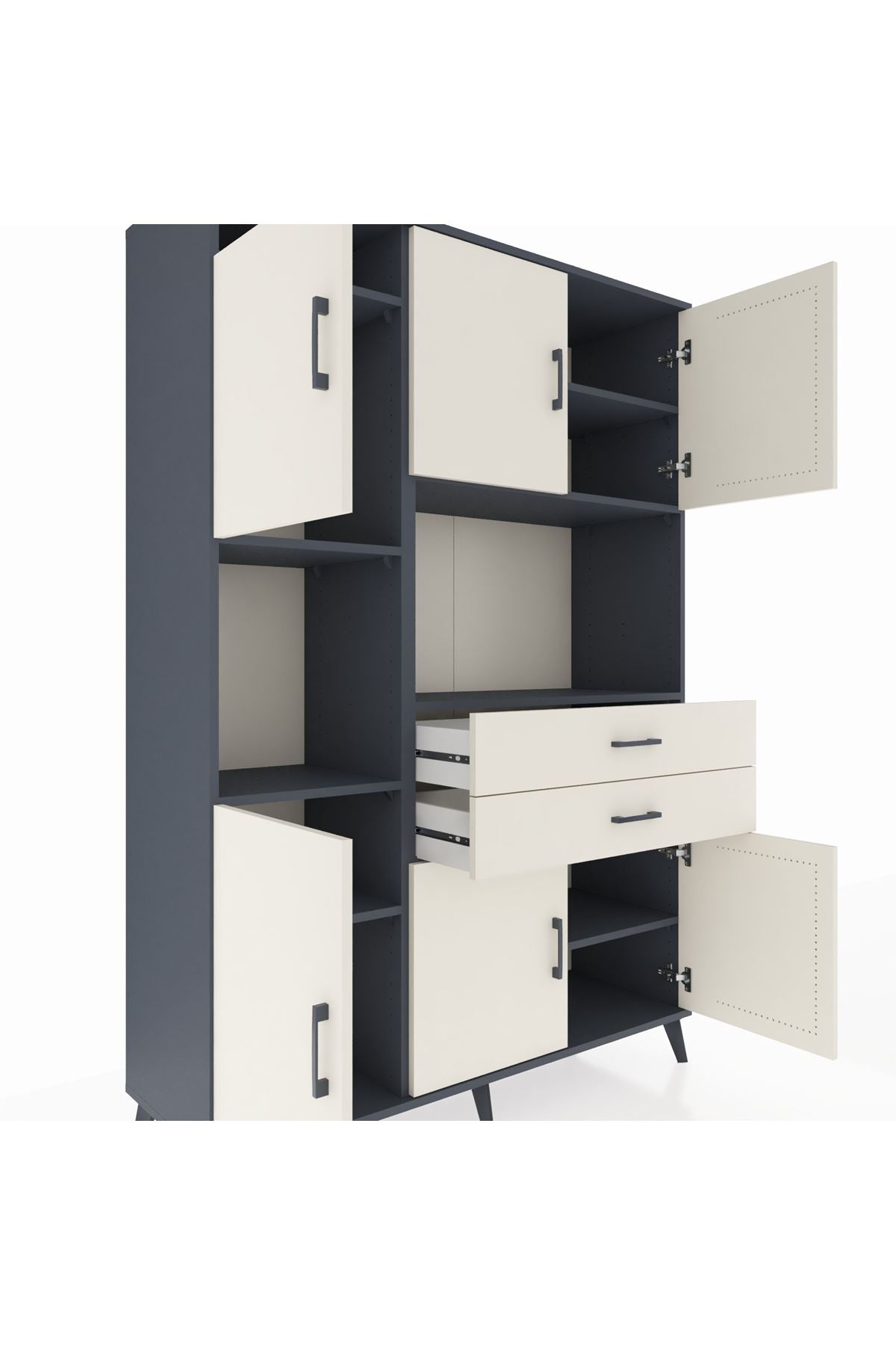 Hyperion Dolap 8 Raflı 2 Çekmeceli 6 Kapaklı 132x44x195 Antrasit-Aytaşı/Aytaşı