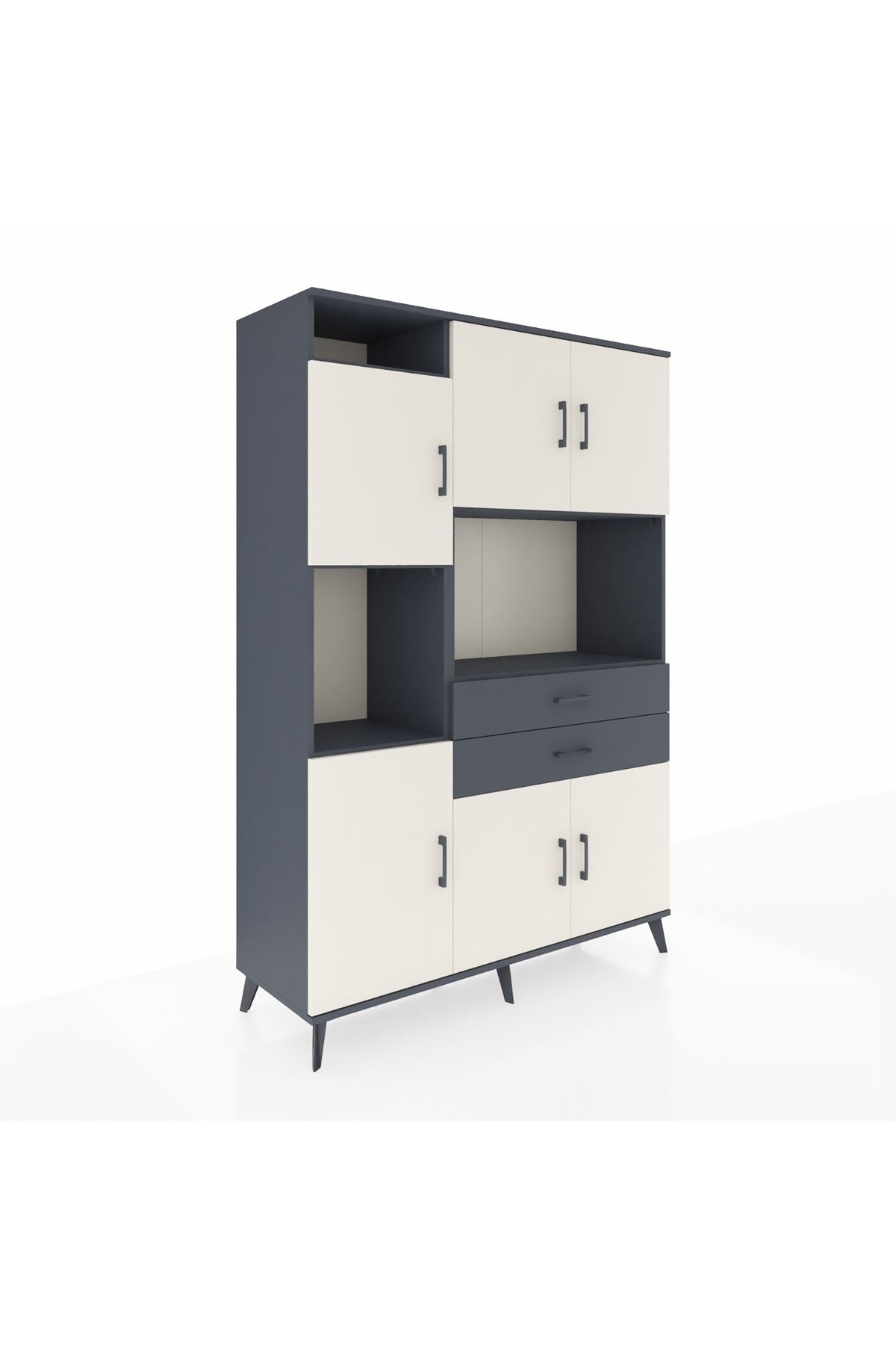 Hyperion Dolap 8 Raflı 2 Çekmeceli 6 Kapaklı 132x44x195 Antrasit-Aytaşı/Antrasit