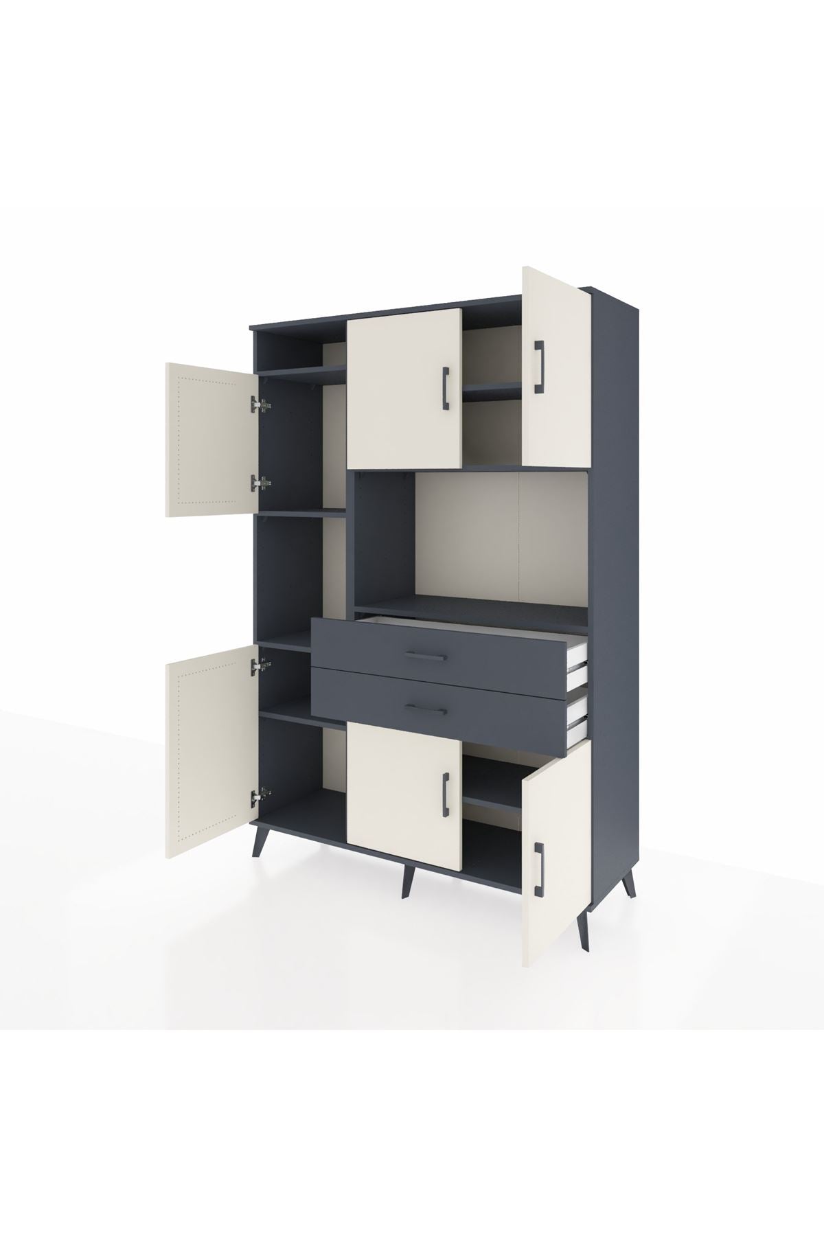 Hyperion Dolap 8 Raflı 2 Çekmeceli 6 Kapaklı 132x44x195 Antrasit-Aytaşı/Antrasit